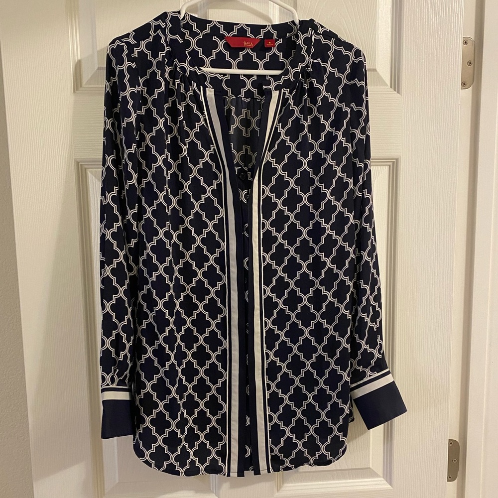 Blue and white blouse